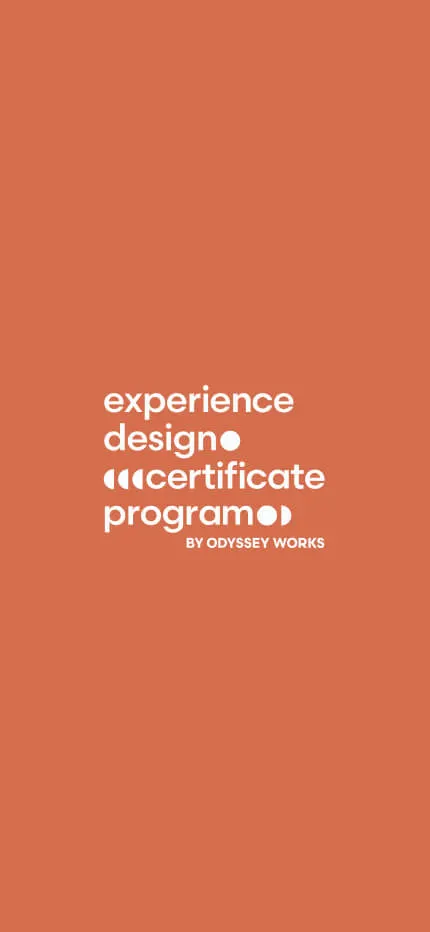 Logo reading experience design certificate program, BY ODYSSEY WORKS, in white on burnt orange